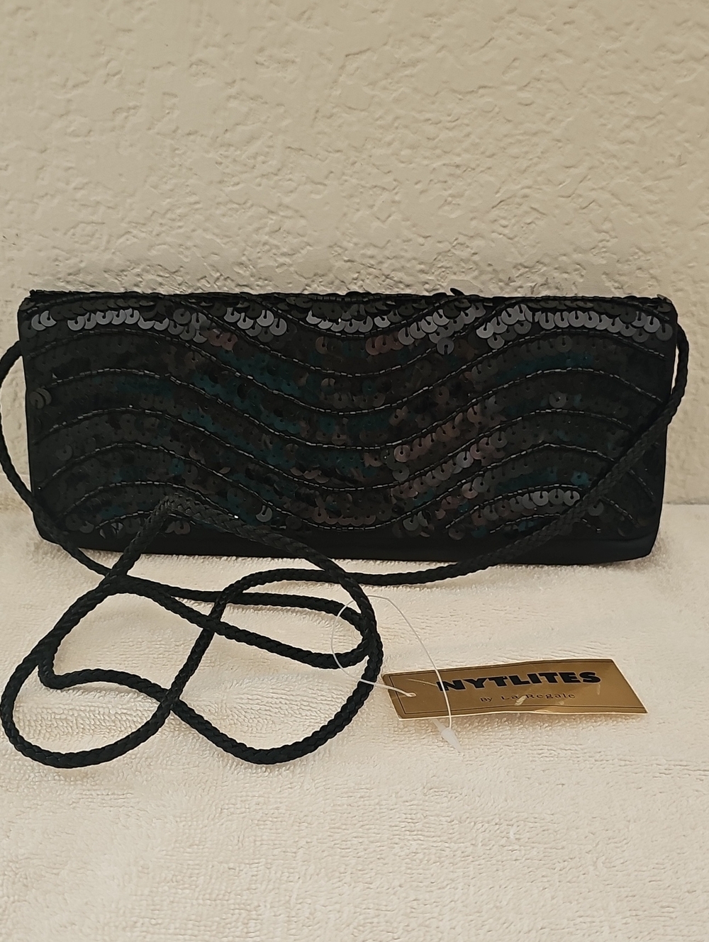 Black Sequin Evening Clutch Bag with Shoulder Strap